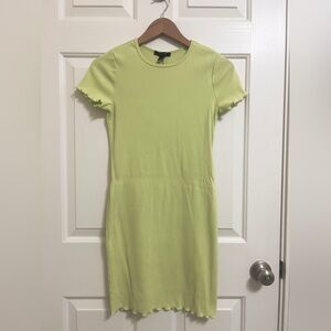 Green Yellow Forever 21 Ribbed Body-con Dress with Lettuce Edges